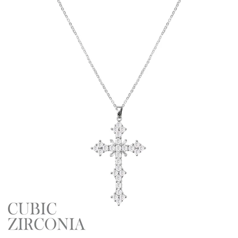 SILVER CROSS NECKLACE CLEAR CZ CUBIC ZIRCONIA STONES ( 18131 CRR ) made by Rebecca Minkoff