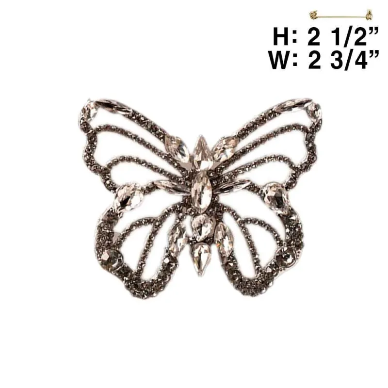 Silver Butterfly Brooch Clear Stones ( 11961 RCL ) made by Oh My Jewelry