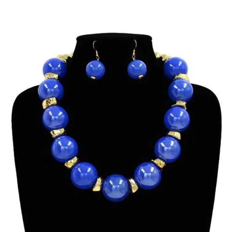 FASHION NECKLACE WITH EARRINGS (KS2273 BL) made by Oh My Jewelry