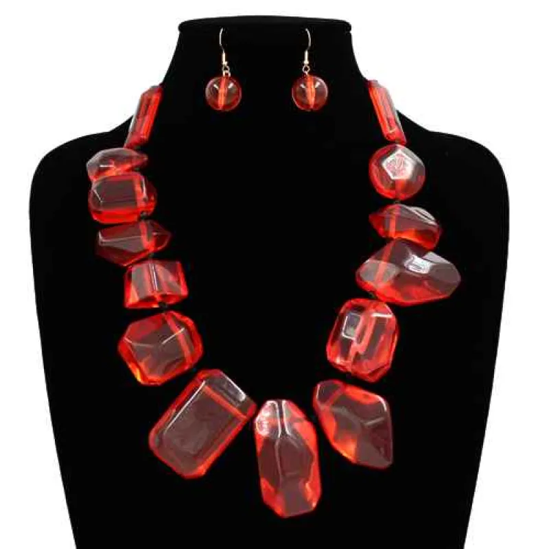 FASHION NECKLACE WITH EARRINGS (KS2272 RED) made by Oh My Jewelry