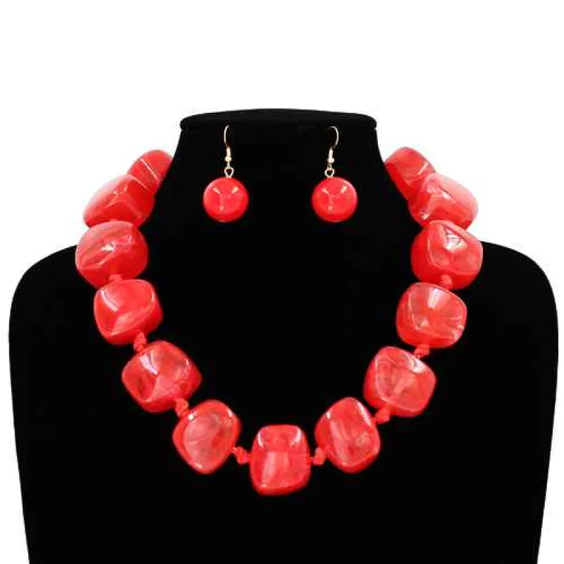 FASHION NECKLACE WITH EARRINGS (KS2225 RED) made by Oh My Jewelry