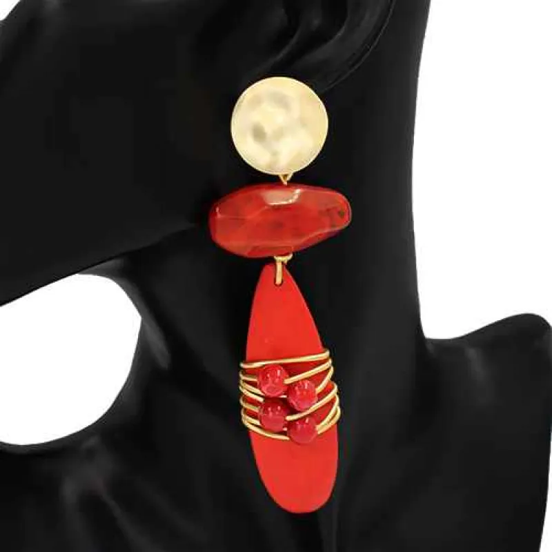 FASHION EARRINGS (KE1101 RED) made by Oh My Jewelry