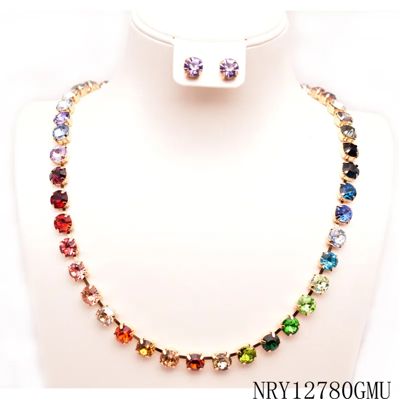 FASHION NECKLACE METAL STONE SET (NRY12780 (GMU) made by Oh My Jewelry