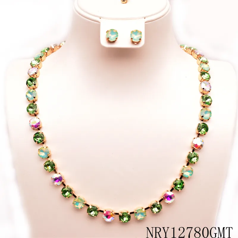 FASHION NECKLACE METAL STONE SET (NRY12780 (GMT) made by Oh My Jewelry
