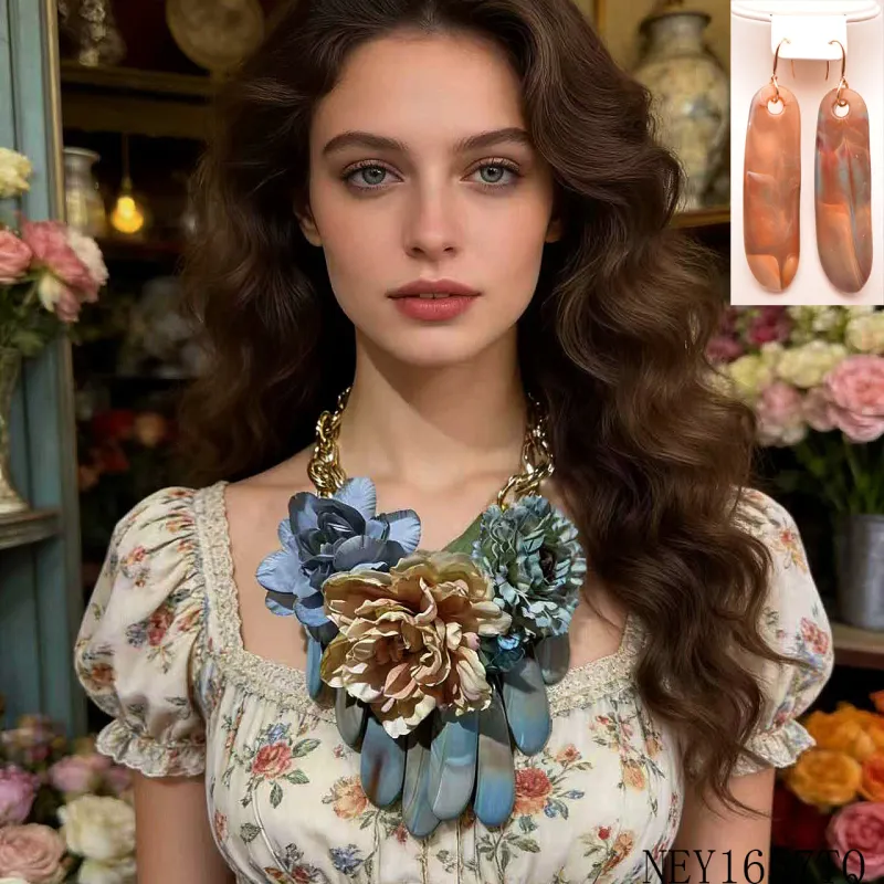 FASHION NECKLACE SET FLOWER (NEY1657 TQ) made by Oh My Jewelry