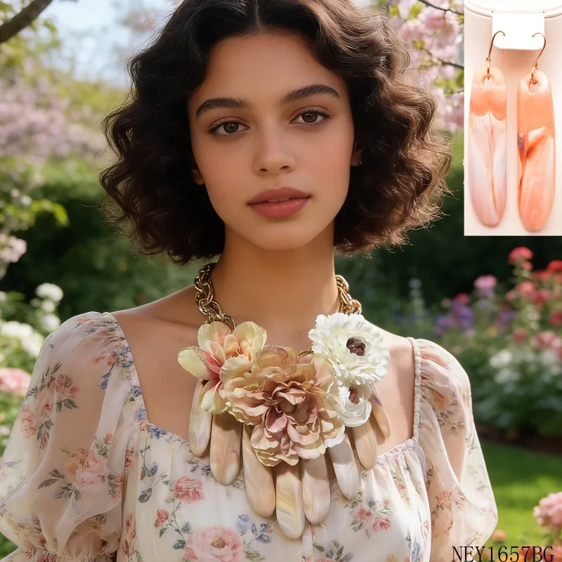 FASHION NECKLACE SET FLOWER (NEY1657 BG) made by Oh My Jewelry