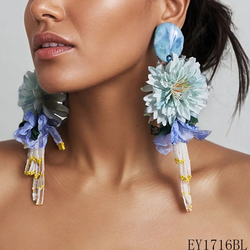 FASHION FLOWER EARRINGS (EY1716 BL) made by Oh My Jewelry