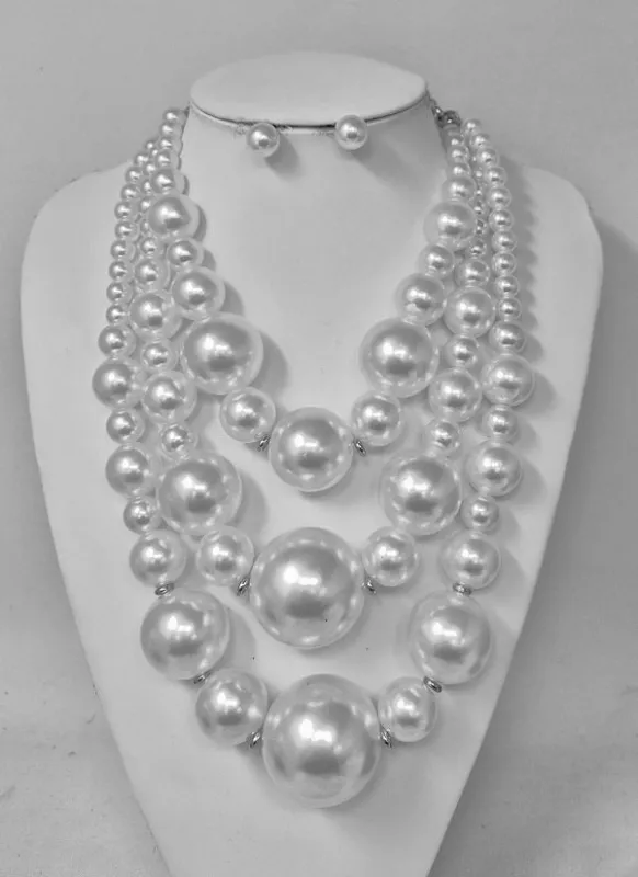SILVER WHITE PEARL NECKLACE SET ( 11369 RWH ) made by Oh My Jewelry