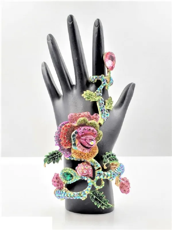 GOLD MULTI COLOR FLOWER HAND CHAIN ( 398 2MX ) made by Oh My Jewelry