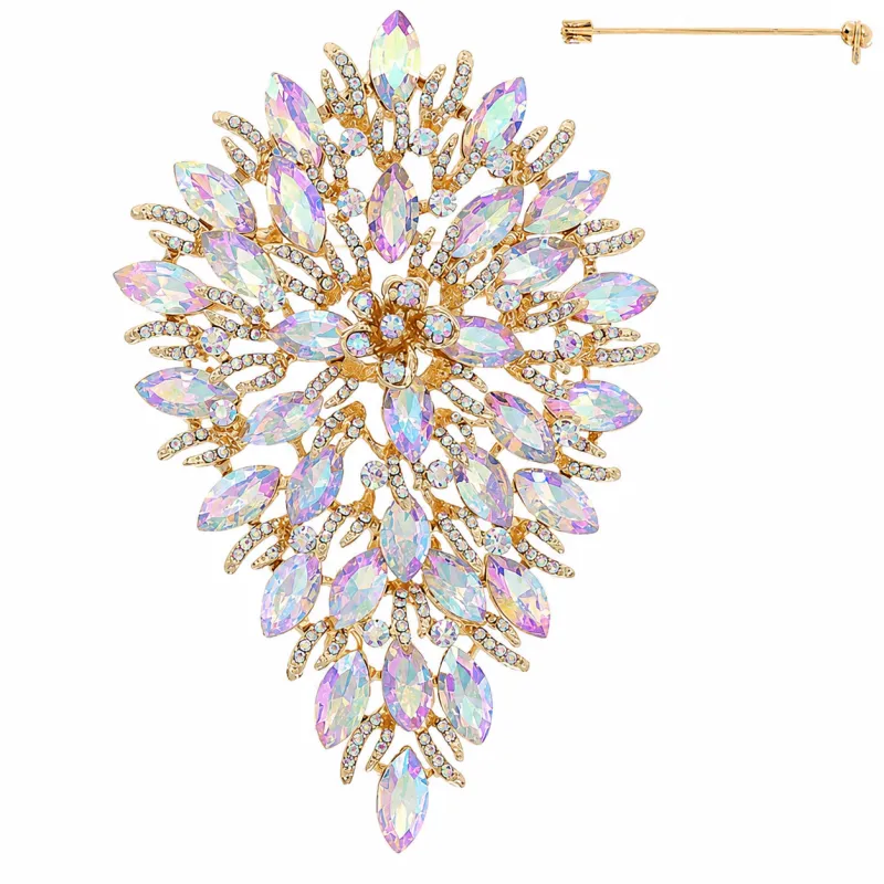 LARGE GOLD BROOCH CLEAR AB STONES ( 12019 GCA ) made by Oh My Jewelry