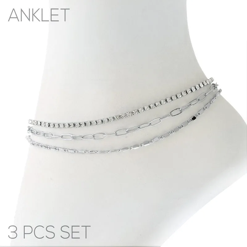 3 PIECE SILVER ANKLET CLEAR STONES ( 84184 ACRS ) made by Rebecca Minkoff