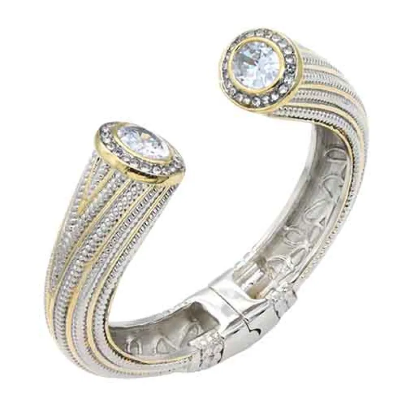 FASHION 14K GOLD PLATED 2 TONE STONE CUFF BRACELET (BC721 CL) made by Oh My Jewelry