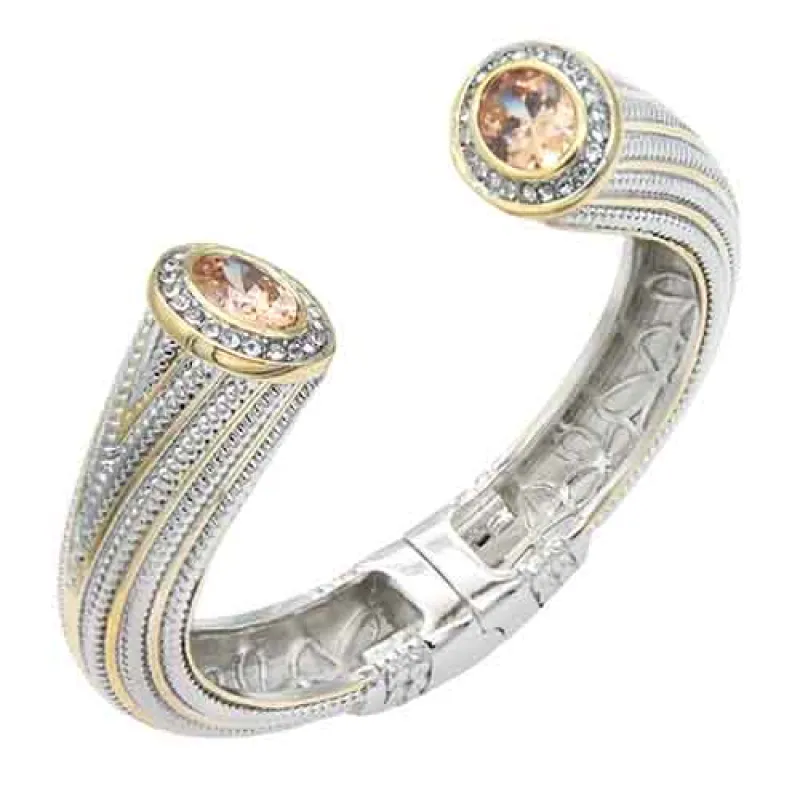 FASHION 14K GOLD PLATED 2 TONE STONE CUFF BRACELET (BC721 TP) made by Oh My Jewelry