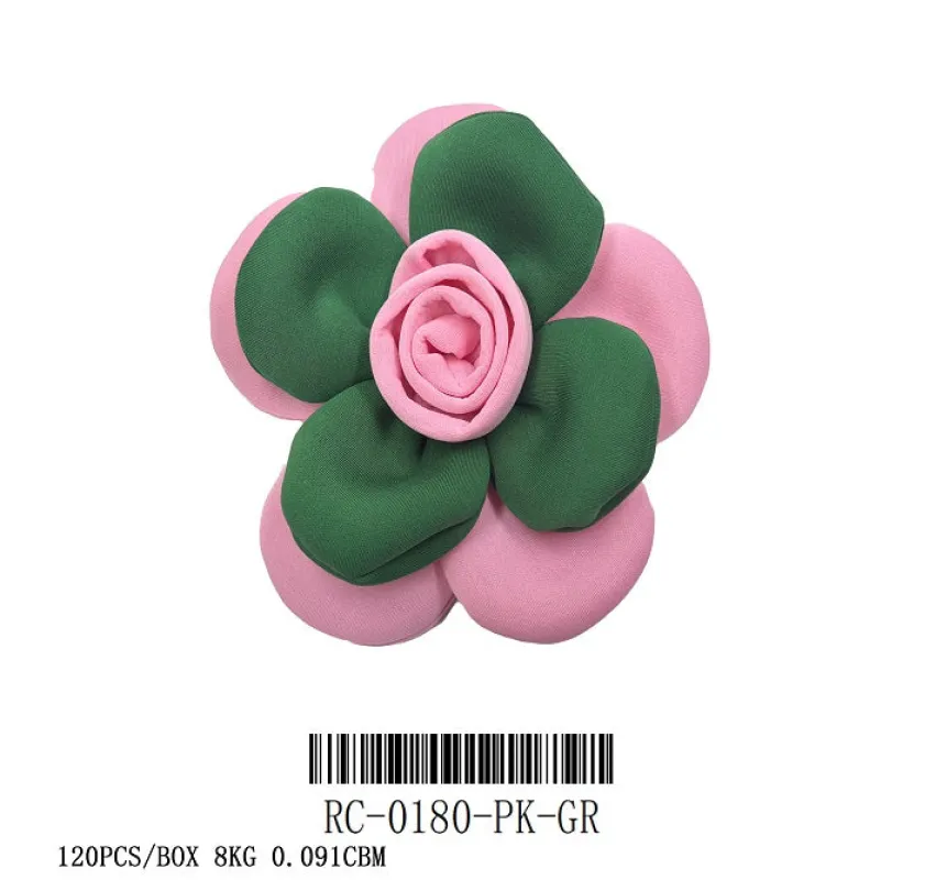 ELEGANT FLOWER BROOCH PINK/GREEN (RC0180 PKGR) made by Oh My Jewelry