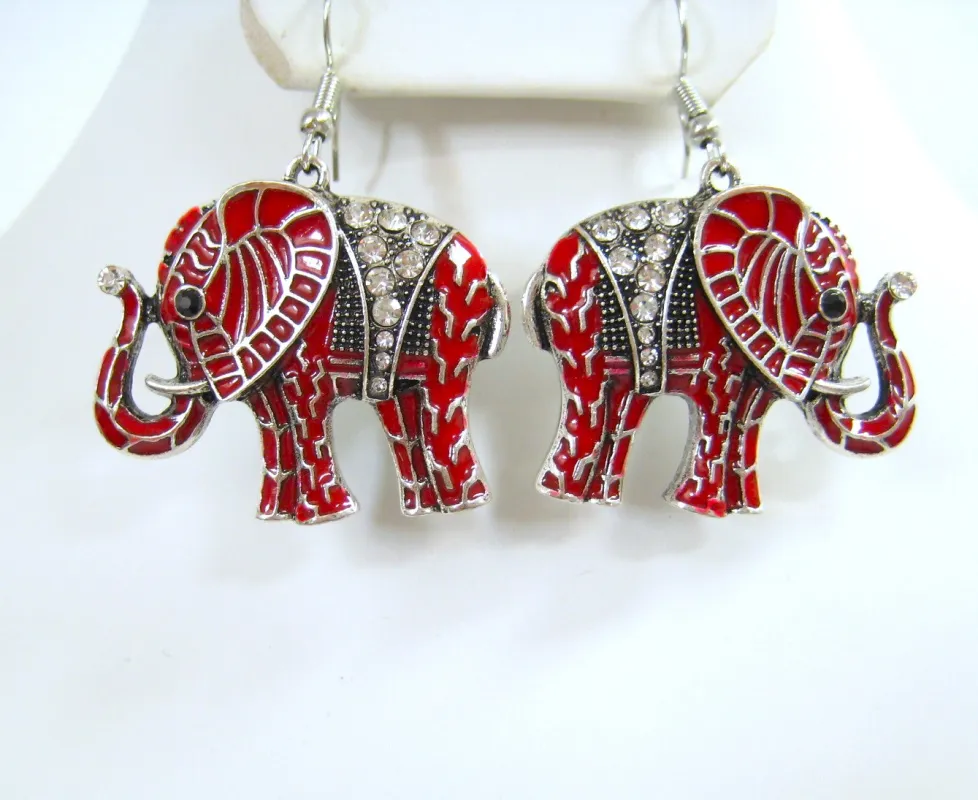 FASHION ELEPHANT EARRINGS (YE3934 RED) made by Oh My Jewelry