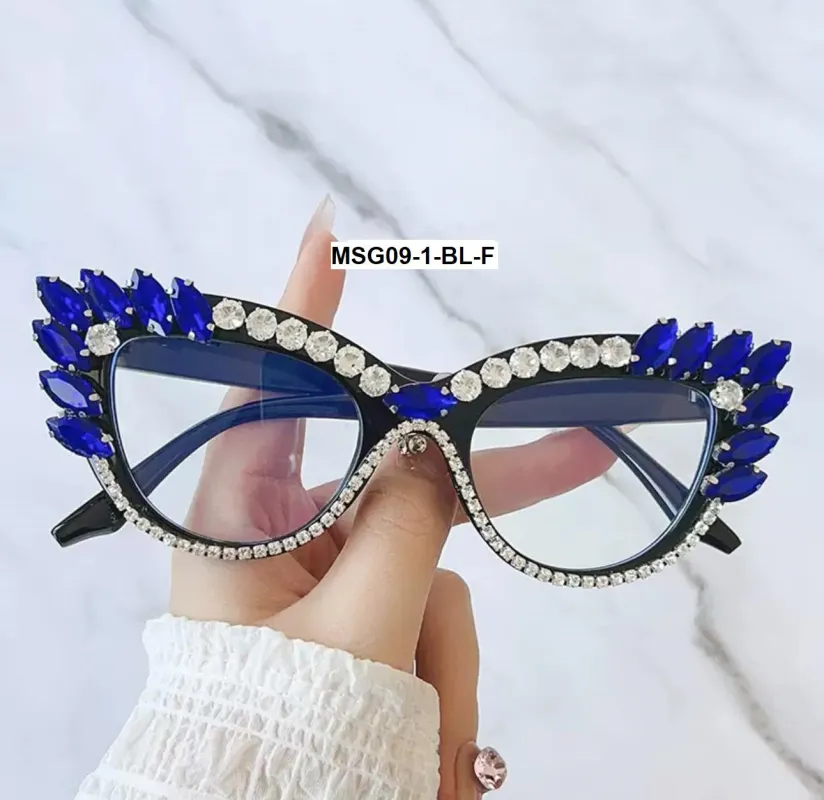 FASHION BLUE CRYSTAL STONE SUNGLASSES (MSG09 1BL) made by Oh My Jewelry