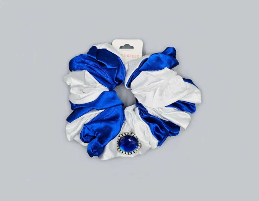 FASHION SATIN HAIR SCRUNCHYhai (GHS1600 BLWHT) made by Oh My Jewelry