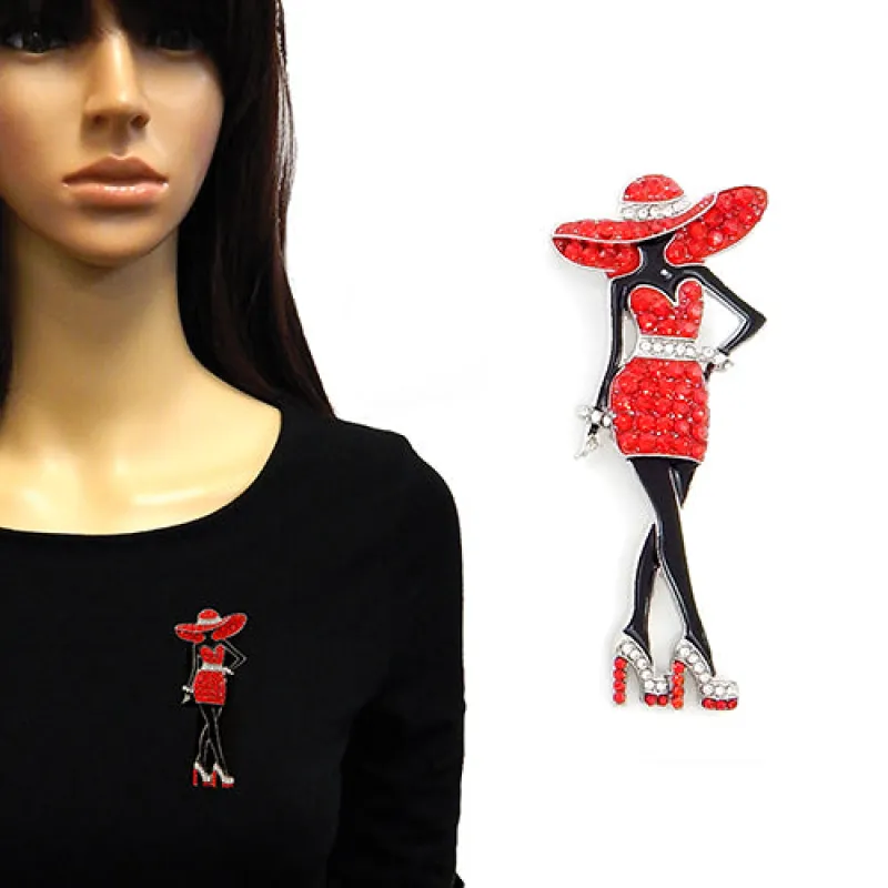FASHION BROOCH WOMAN WEARING A DRESS (YM2279 RDRED) made by Oh My Jewelry
