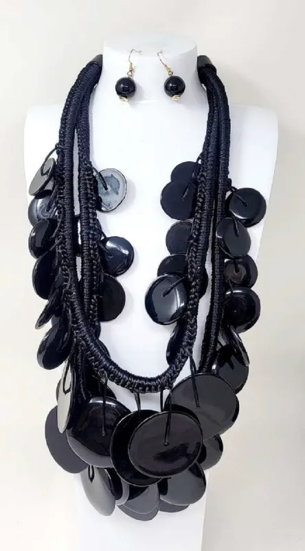 GOLD BLACK BEAD NECKLACE SET ( 10914 GBK ) made by Oh My Jewelry