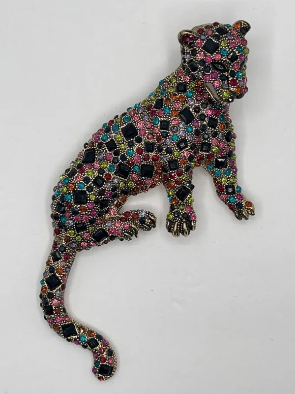CAT BROOCH MULTI COLOR STONES ( 06754 ) made by Oh My Jewelry