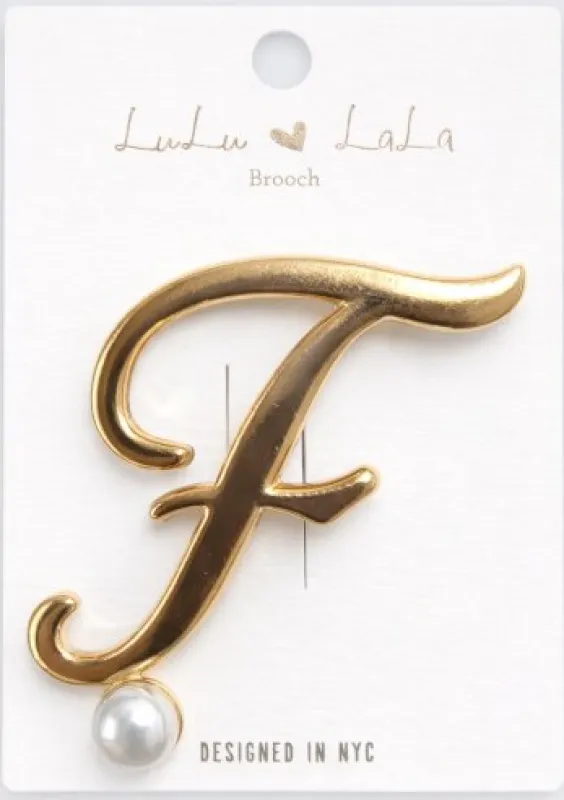 FASHION LETTER BROOCH (MBR1115GD F) made by Oh My Jewelry