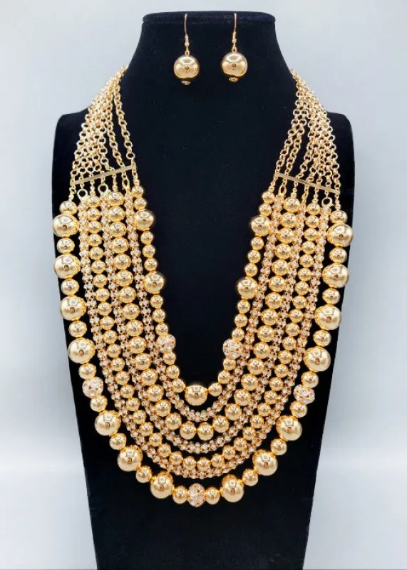 LARGE GOLD DANGLING BALL NECKLACE SET ( 3232 GD ) made by Oh My Jewelry