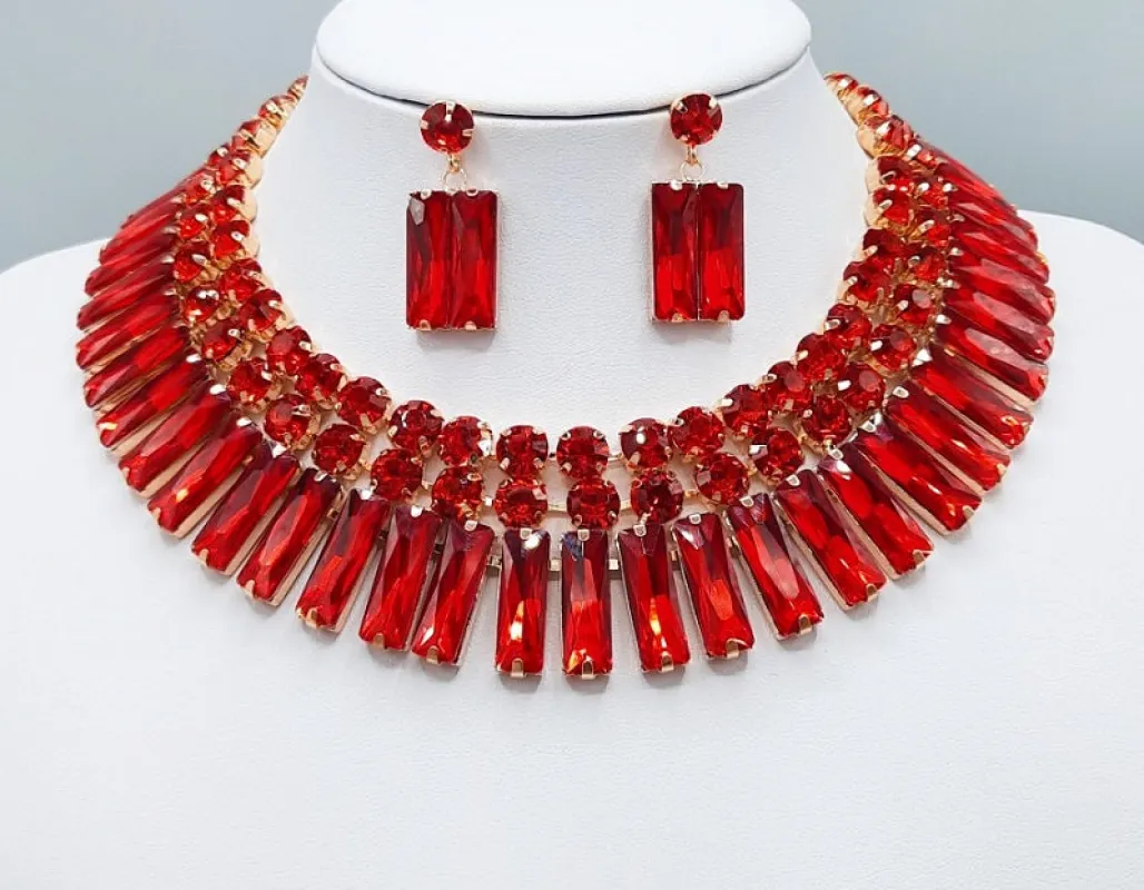 GOLD NECKLACE SET RED STONES ( 3180 GDRD ) made by Oh My Jewelry