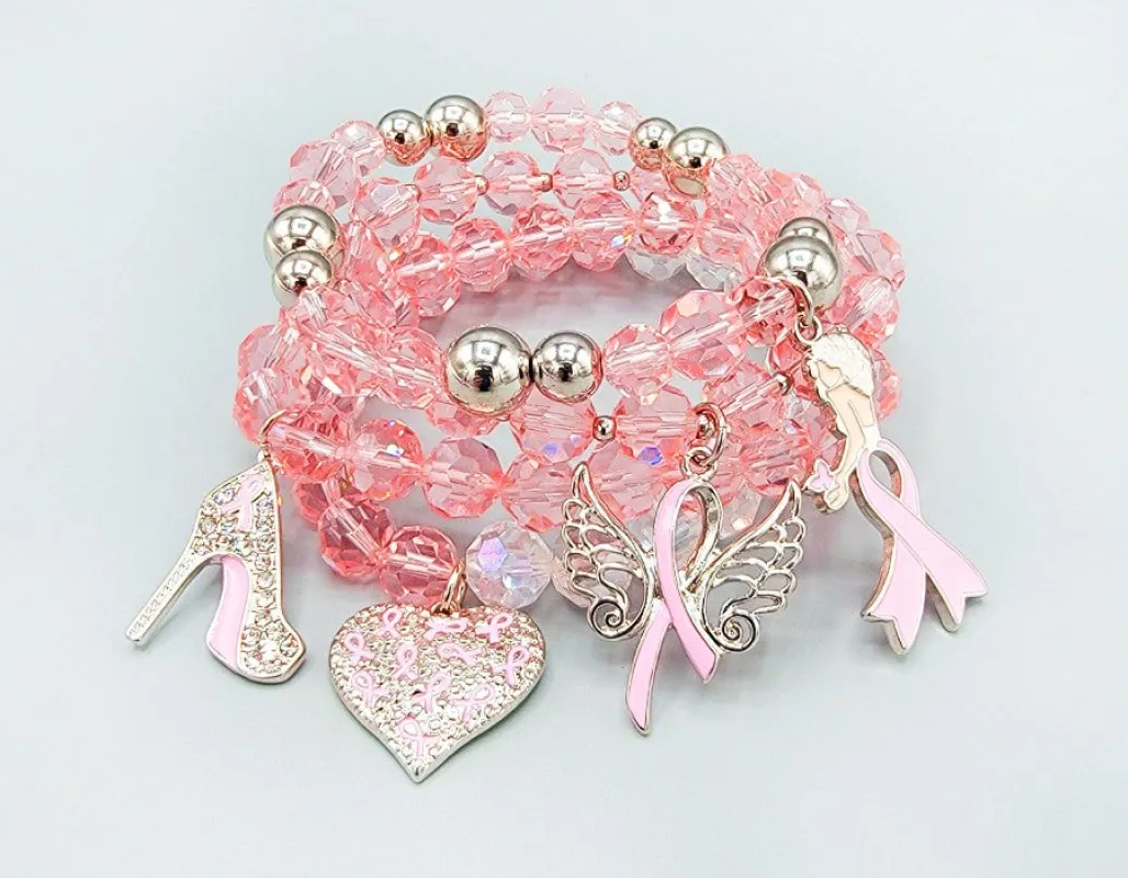 PINK RIBBON STONES STRETCH BRACELETS ( 1545 LPK ) made by Oh My Jewelry