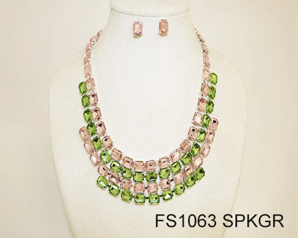 FASHION RHINESTONE NECKLACE SET (FS1063 SPKGR) made by Oh My Jewelry