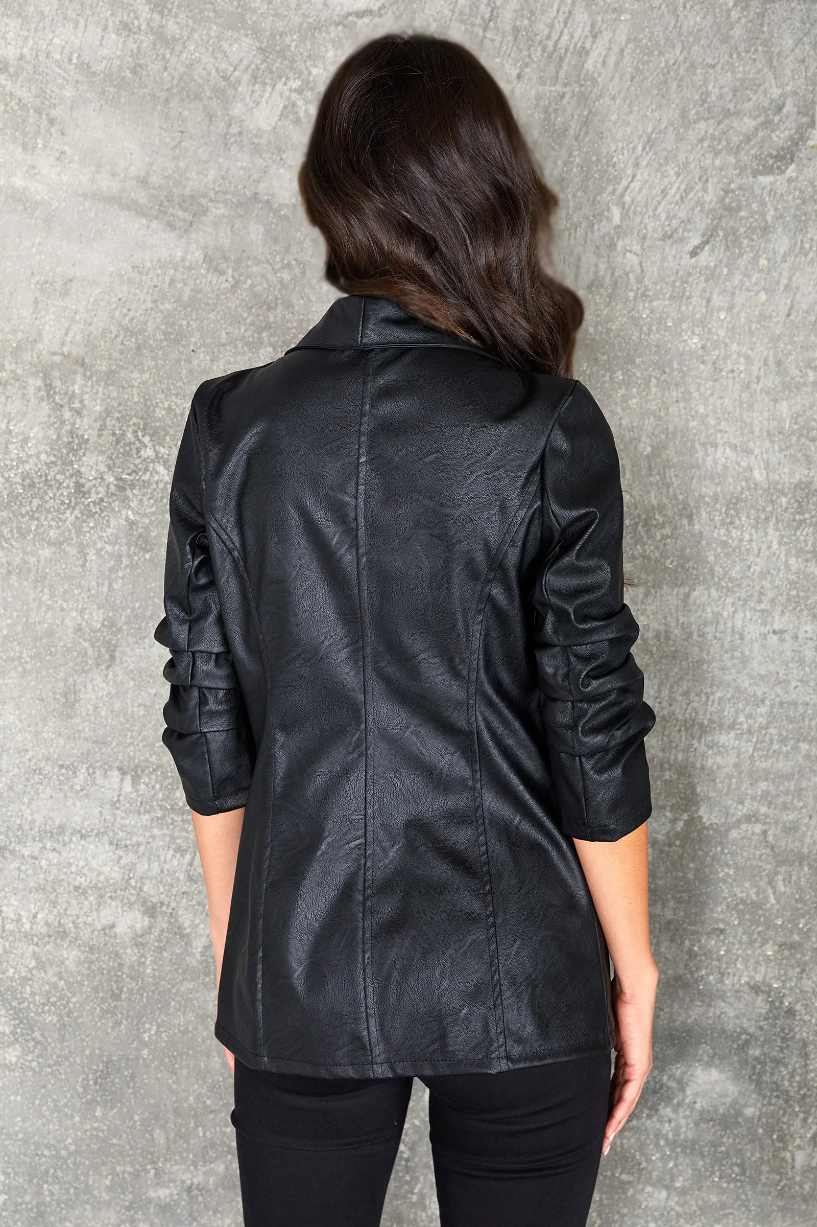 The Faux Leather Ruched Sleeve Blazer sold by Oriana Lifestyle product image thumbnail 4