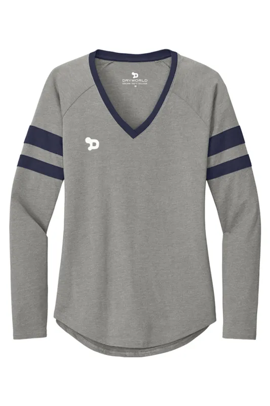 Gridiron Women Halftime Stripe Long Sleeve V-Neck Tee made by DRYWORLD