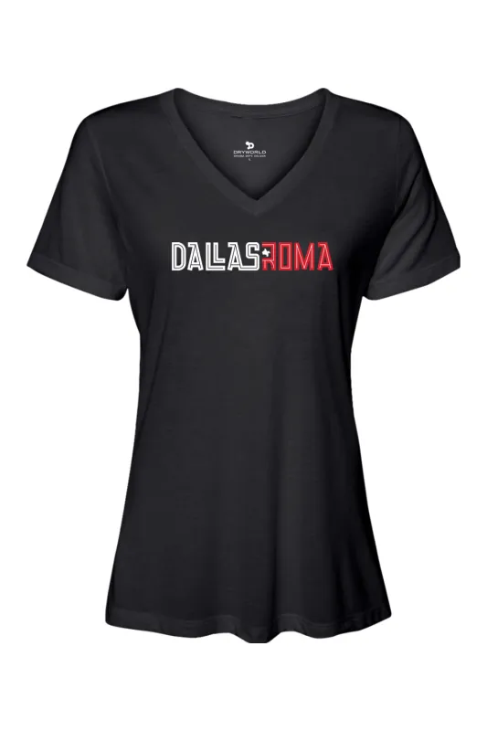 Roma FC Women’s Relaxed Jersey Short Sleeve V-Neck T-Shirt made by DRYWORLD