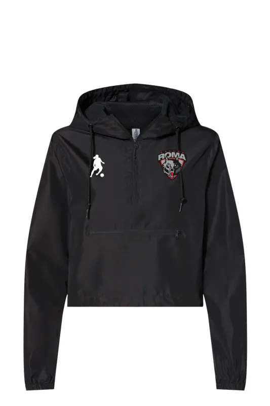 Roma FC Women's Lightweight Quarter-Zip Pullover Crop Windbreaker made by DRYWORLD