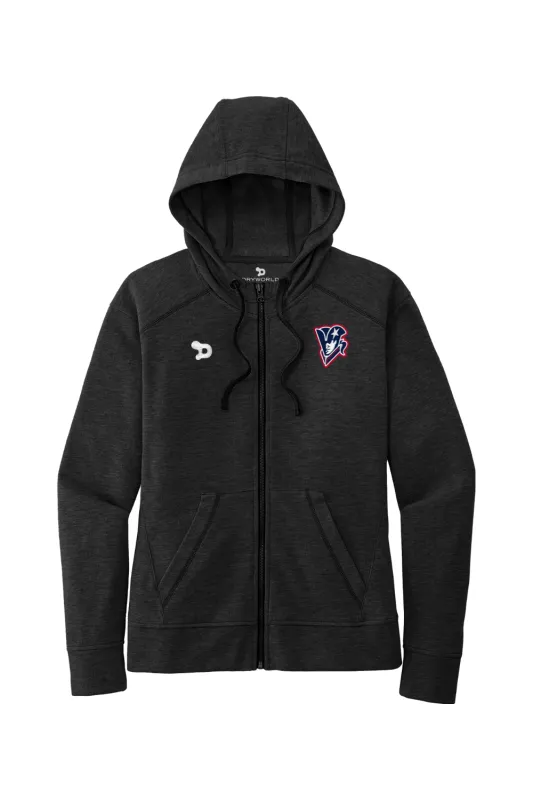 Beckman Patriots Ladies PosiCharge Tri-Blend Wicking Fleece Full-Zip Hooded Jacket made by DRYWORLD