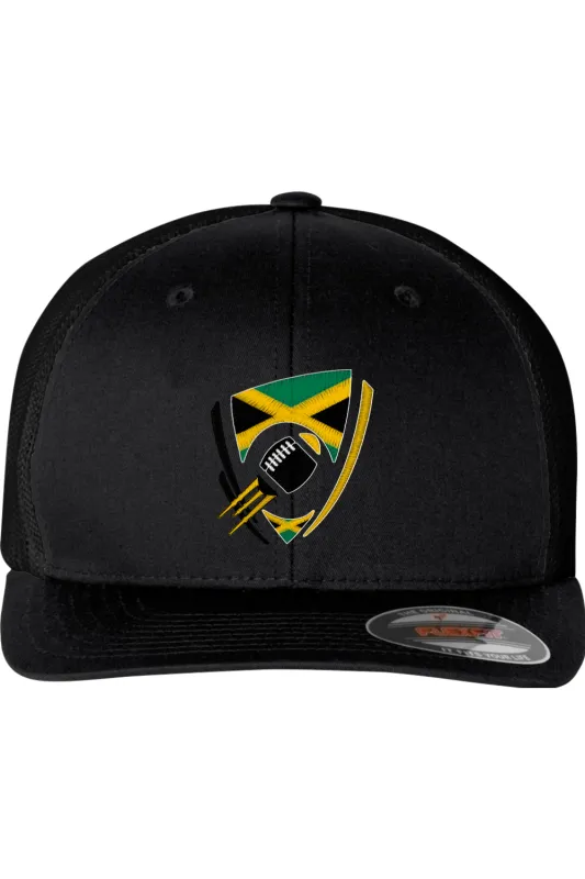 Flag Football Jamaica Flexfit Trucker Hat made by DRYWORLD
