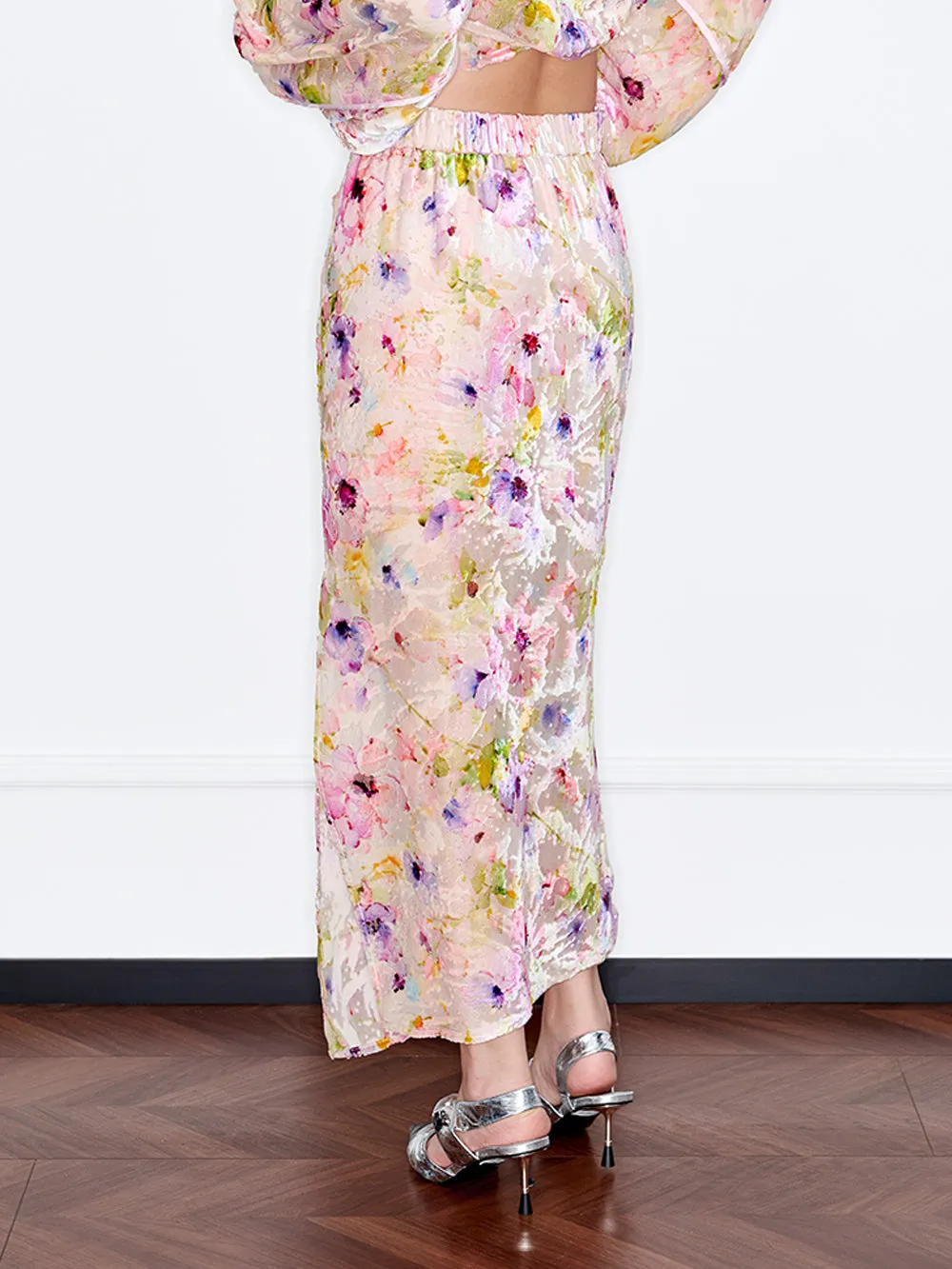 MUKZIN“Capsule Collection”Floral Watercolor Style High-Waisted Midi Skirt sold by Muzkin product image thumbnail 5