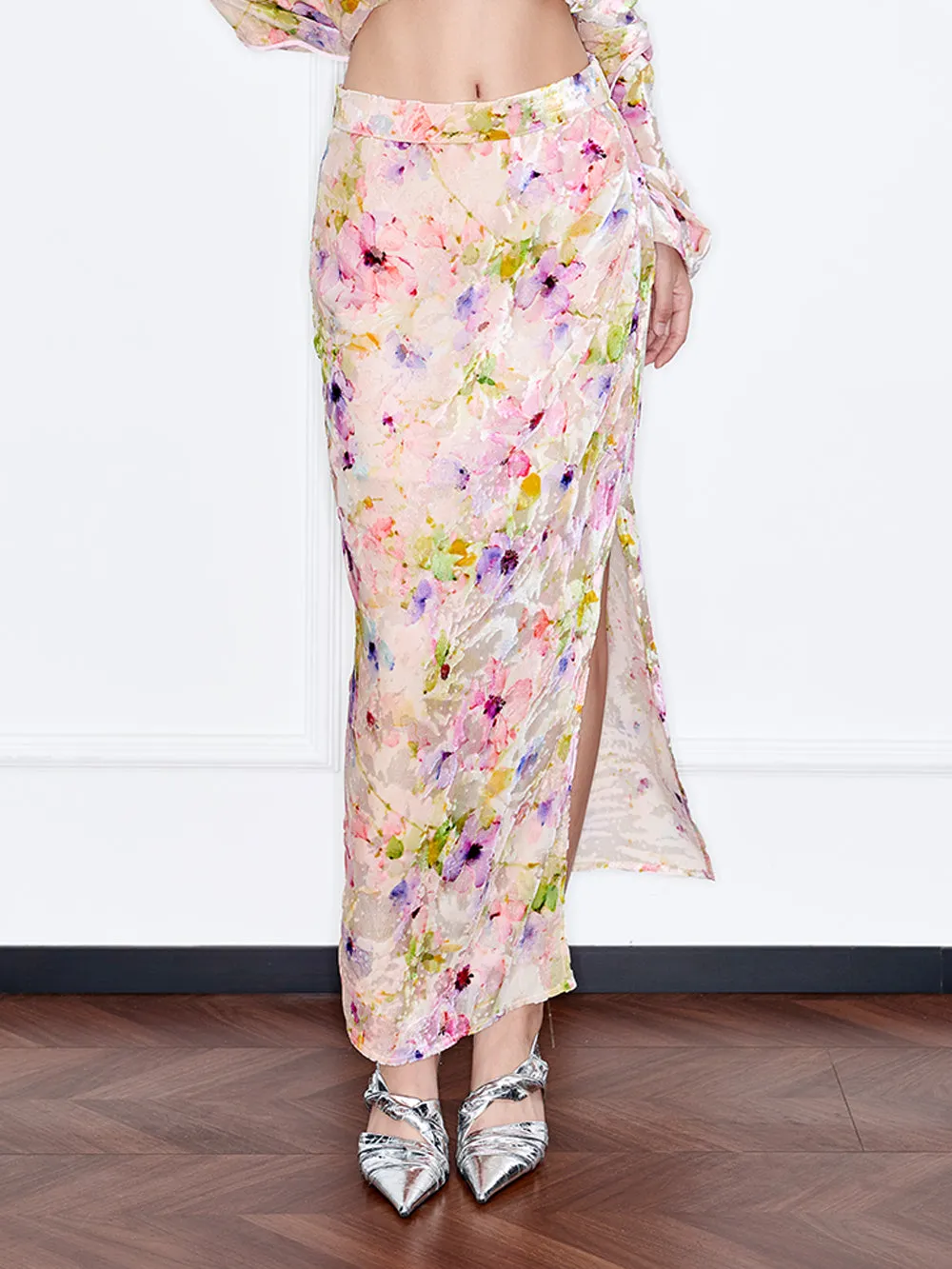 MUKZIN“Capsule Collection”Floral Watercolor Style High-Waisted Midi Skirt sold by Muzkin product image thumbnail 2