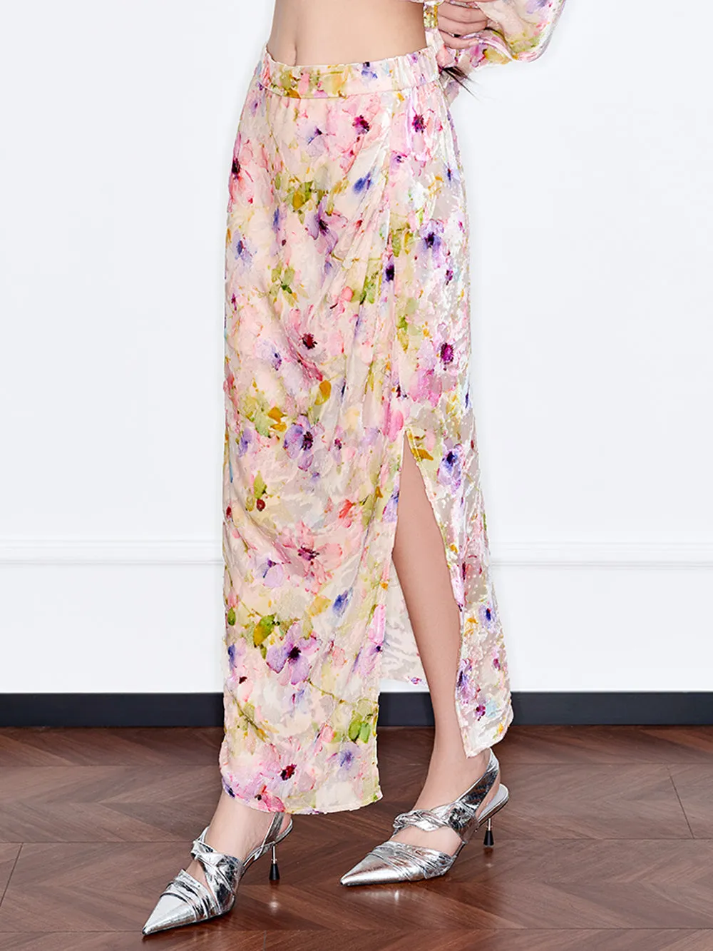 MUKZIN“Capsule Collection”Floral Watercolor Style High-Waisted Midi Skirt sold by Muzkin product image thumbnail 3