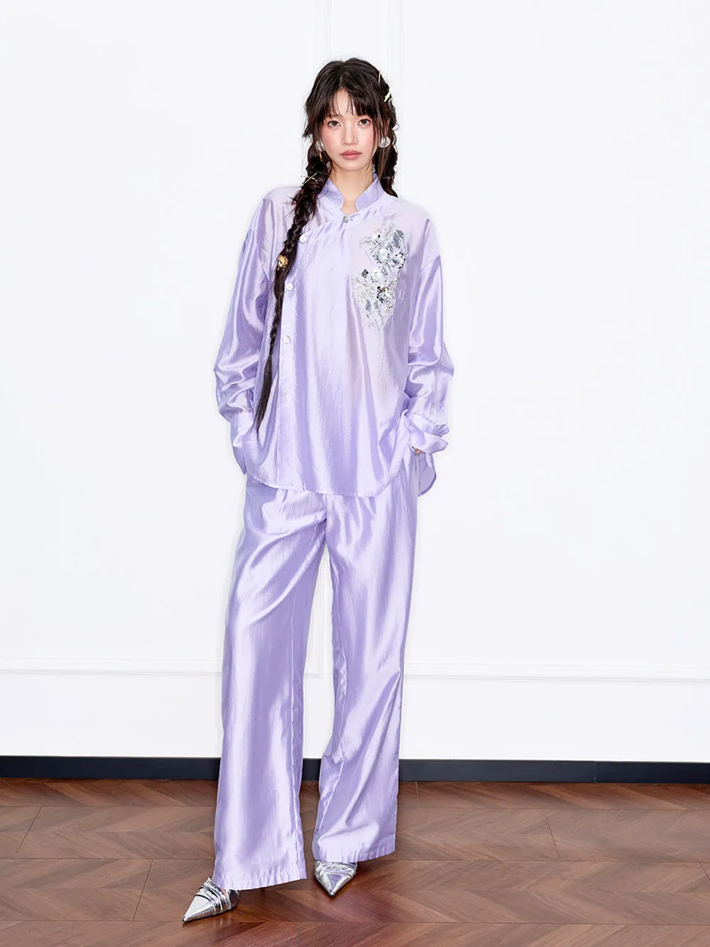 MUKZIN“Capsule Collection”Light Purple New Chinese Style Sequin Embroidered Top sold by Muzkin product image thumbnail 3