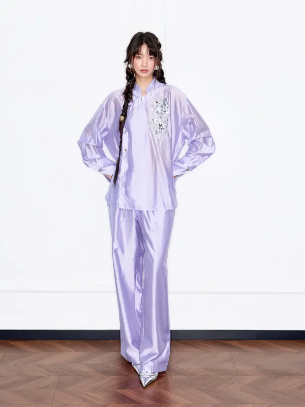 MUKZIN“Capsule Collection”Light Purple New Chinese Style Sequin Embroidered Top sold by Muzkin