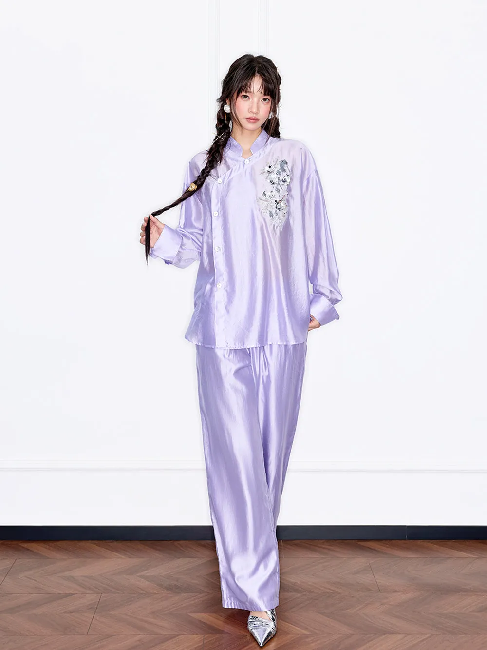MUKZIN“Capsule Collection”Light Purple New Chinese Style Sequin Embroidered Top sold by Muzkin product image thumbnail 2