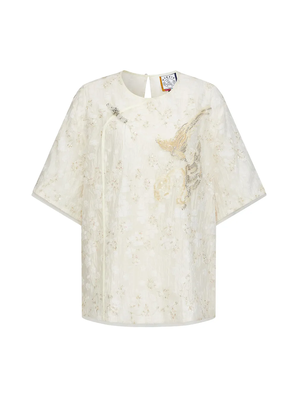 MUKZIN "Ode to the New Summer"Embroidery Sequin National Style Improved Frog Button Loose Chinese-style Short-sleeve Shirt sold by Muzkin product image thumbnail 5