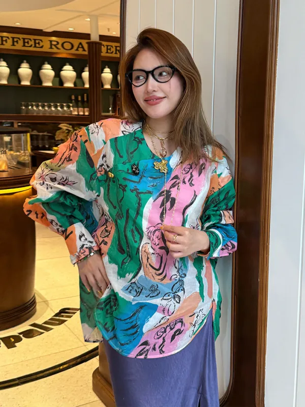 MUKZIN“Capsule Collection”Artistic Colorful Abstract Graffiti Printed Loose Long-sleeve Shirt sold by Muzkin