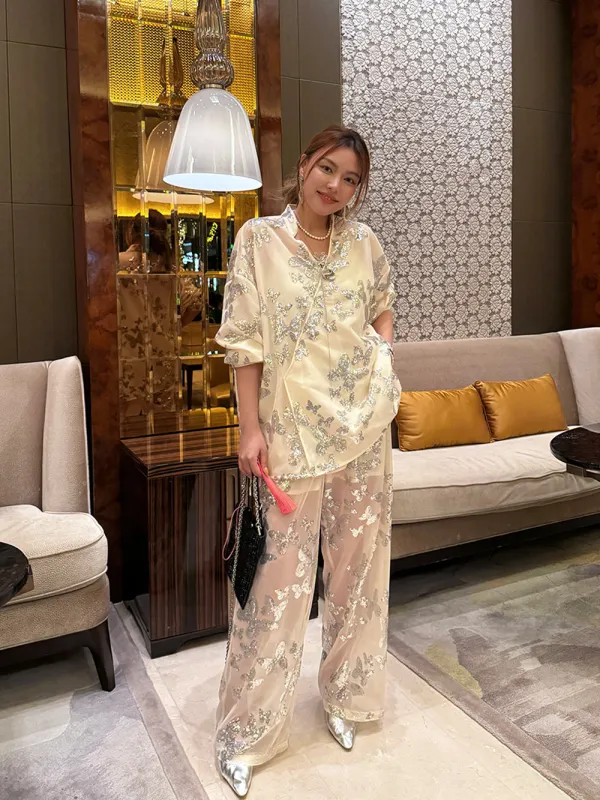 MUKZIN“Capsule Collection”Jacquard Tulle Sheer Wide-Leg Pants sold by Muzkin