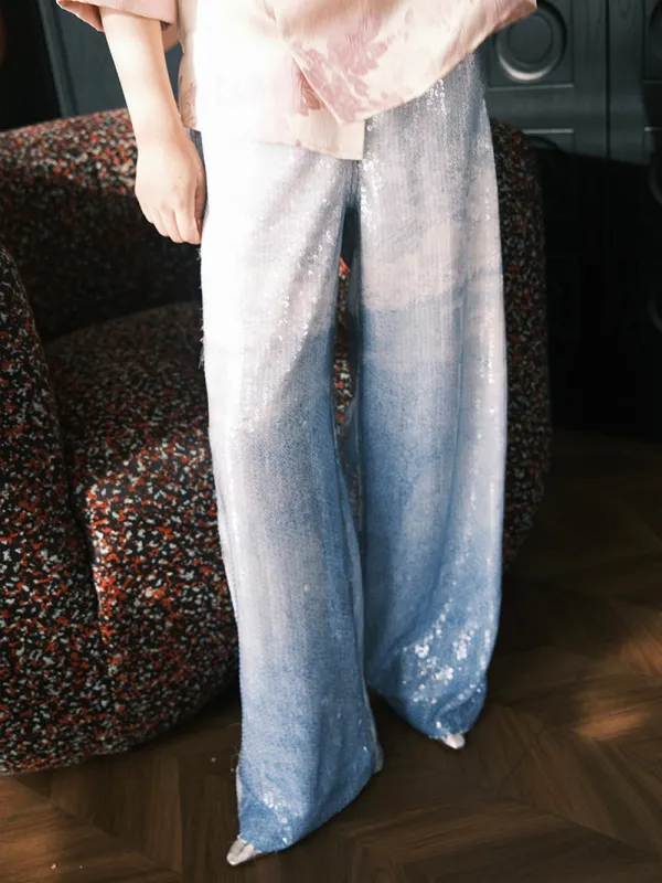 MUKZIN“Capsule Collection”Gradient Blue Sequin Loose Wide-Leg Pants sold by Muzkin