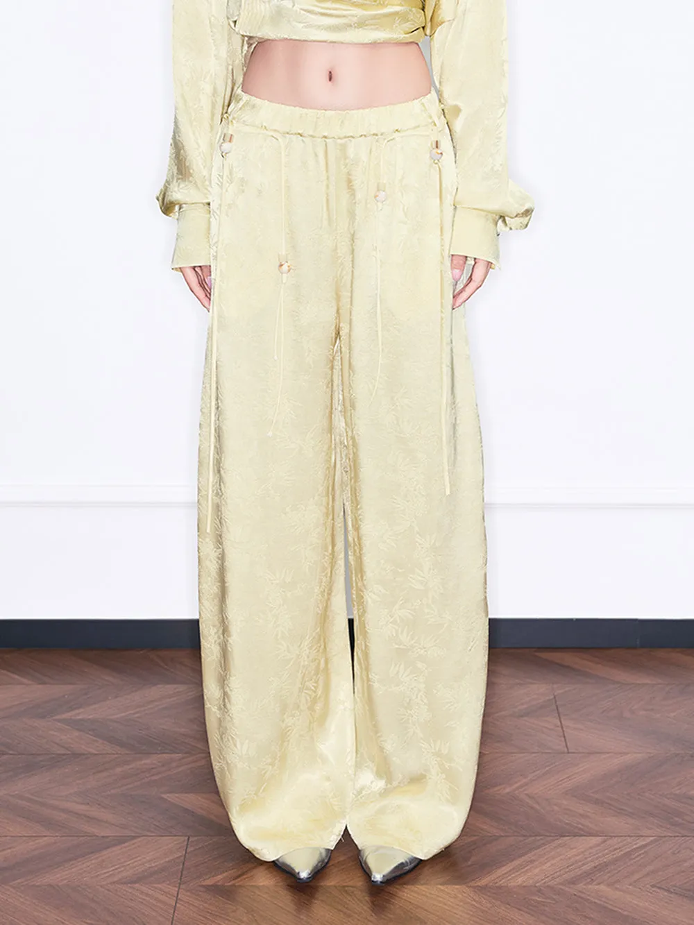 MUKZIN“Realm of Ethereal Mist”High-Waisted Flowy Wide-Leg Pants with Jacquard Pattern sold by Muzkin product image thumbnail 3