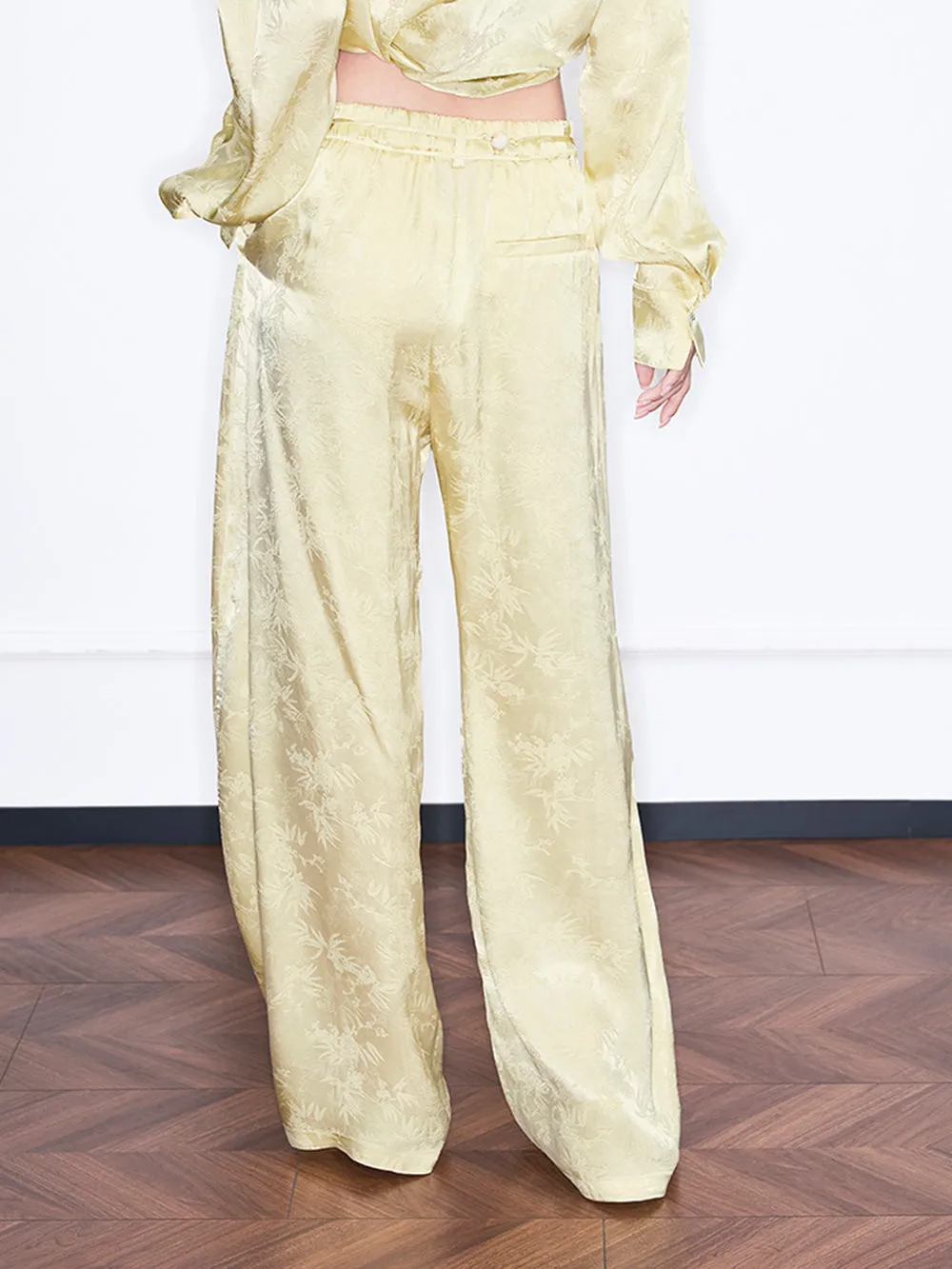 MUKZIN“Realm of Ethereal Mist”High-Waisted Flowy Wide-Leg Pants with Jacquard Pattern sold by Muzkin product image thumbnail 5