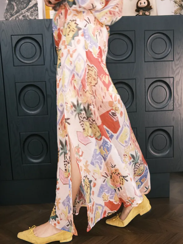 MUKZIN“Capsule Collection”Flowy Long Midi Skirt with Abstract Figure Prints sold by Muzkin