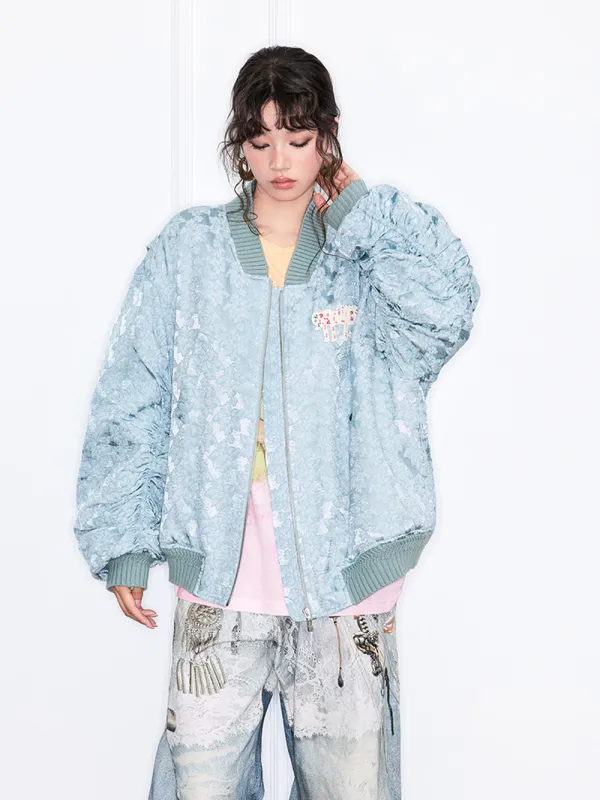 MUKZIN“Realm of Ethereal Mist”Retro Tie - Dye Embroidered Loose Bomber Jacket sold by Muzkin