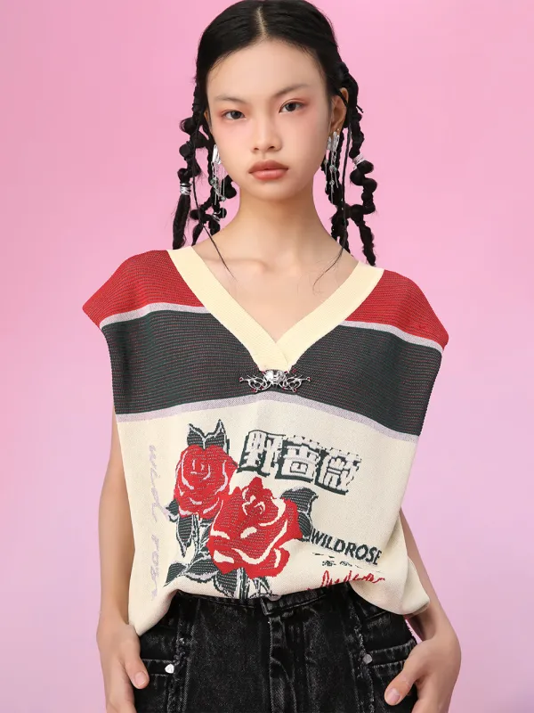 MUKZIN Stitching Color Matching Retro Style Printed Casual Vest sold by Muzkin